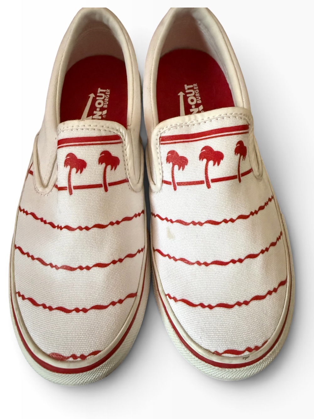 In and Out ' Slip-On Canvas Shoes - White with Red Palm Print